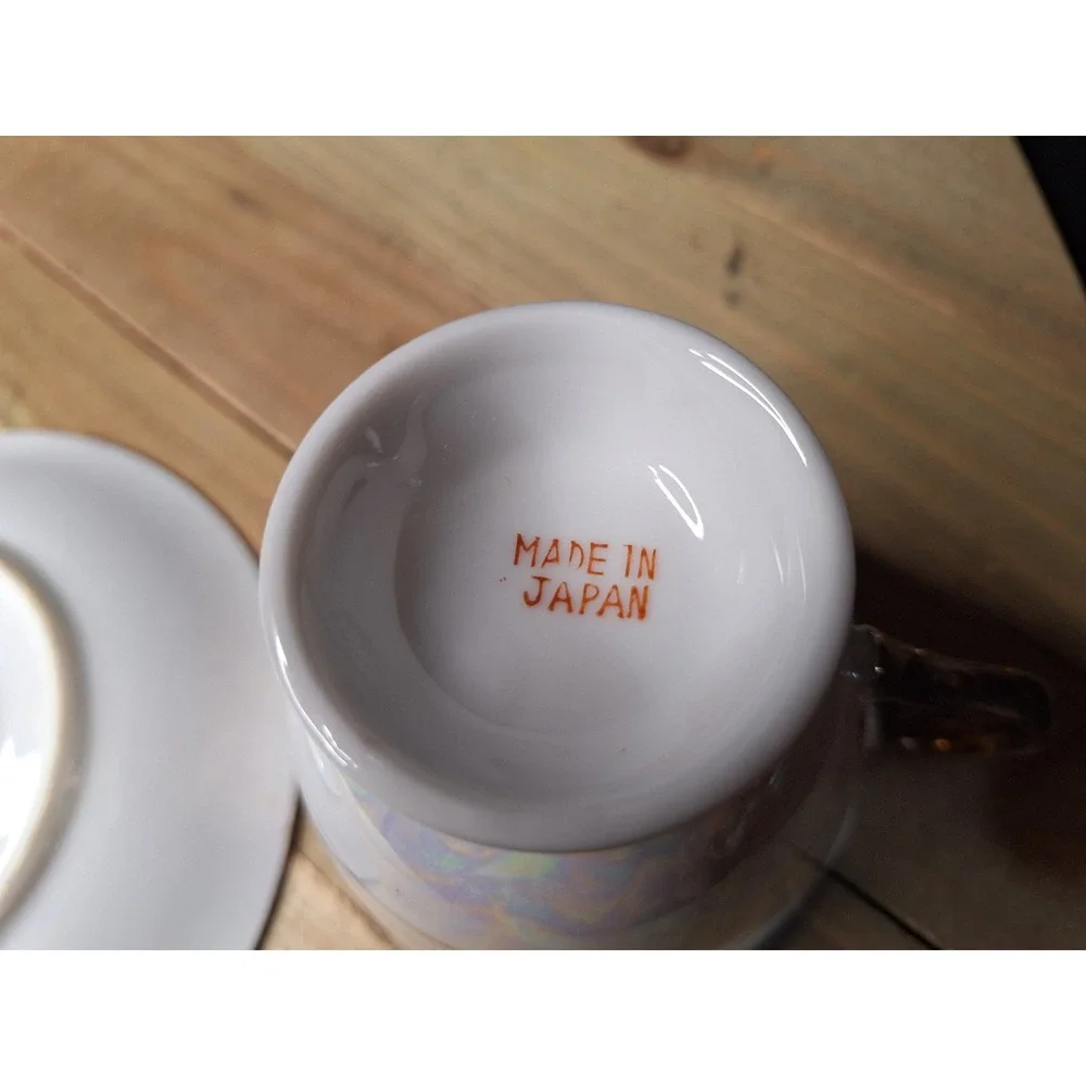 Vintage 1940's Made in Japan Lusterware Teacup and Saucer Maroon Gold Iridescent